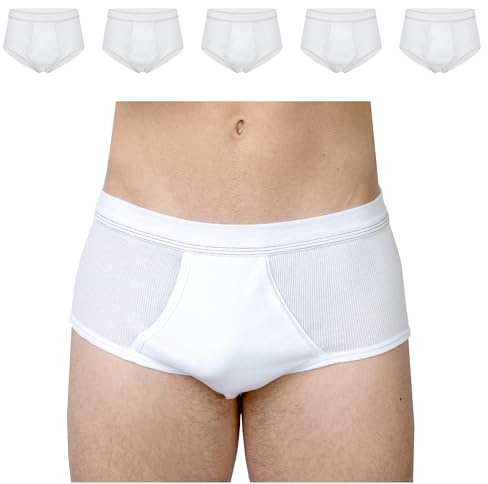 SES Mutande da uomo, confezione da 5 pezzi, colore bianco, S – 4XL – 100% cotone, traspiranti e delicate sulla pelle, vita morbida, elastica – comodi slip a doppia coste, resistenti alla cottura fino