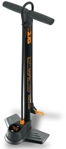 SKS GERMANY AIR-X-PLORER DIGI 10.0 Standpumpe (Luftpumpe für alle Ventilarten, LED-Digitalmanometer, Stahlrohr, Metallfuß, Soft-Touch-Griff, max. Druck: 10 bar / 144 PSI)