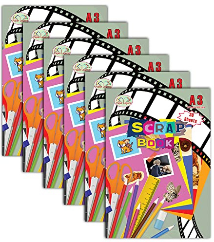 JMS we create smile (Set of 6) Staple Bound Scrapbooks Assorted Colour Sheets, A3/A4 Scrap Books for Children Kids and Adults - Art & Craft Family Photo Album Book (A3)