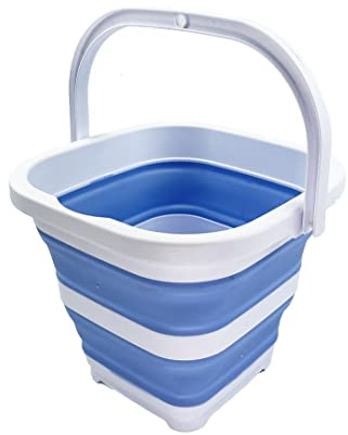 SAMMART 5L Collapsible Rectangular Handy Basket/Bucket (White/Baby Blue)