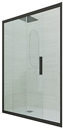 Puerta de ducha deslizante en nicho 120 CM de PVC Negro Mate H 200 Vidrio Transparente mod. Deco