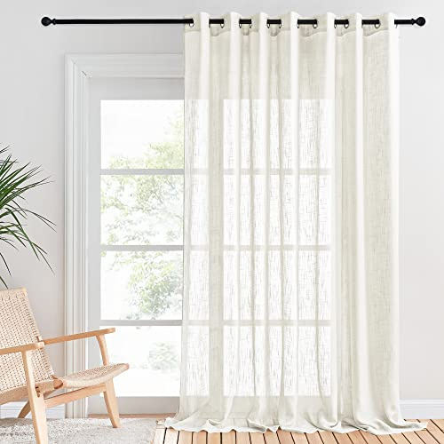 PONY DANCE Cortinas Largas para Salon, Visillos Translucidos Boho con Aspecto de Lino para Dormitorio Matrimonio, 1 Pieza, 254x240cm(AnxAl), Beige Claro