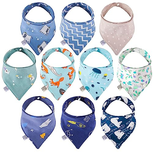 Lanjue Baby Bandana Dribble Bibs, 10-Pack Cotton Baby Feeding Bibs Super Absorbent Drool Bibs with Adjustable Snaps for 0-36 Months Newborn and Toddlers