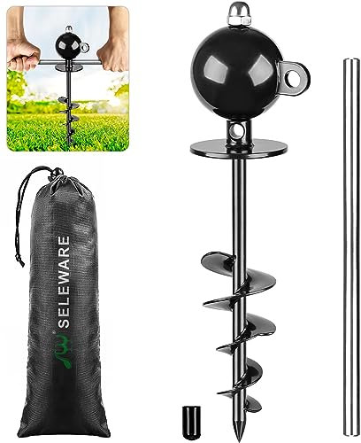 SELEWARE Estaca de Amarre para Perros, Anclaje antioxidante para Perros Grandes de hasta 220 Libras, estaca para Perros de rotación Libre, Barra giratoria incluida