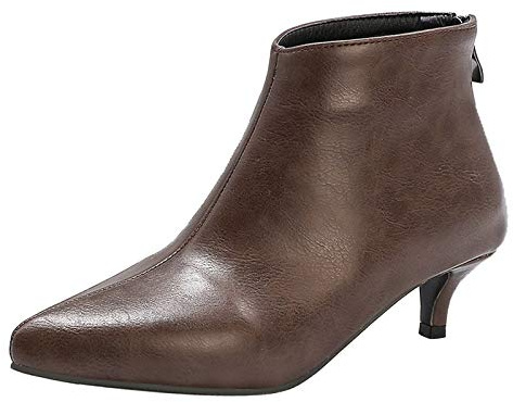 Gicoiz Women Pointed Toe Comfy Kitten Heel Ankle Boots Winter Work Low Heels Chelsea Biker Boots Bridal Dress Shoes Warm Brown Size 6-40