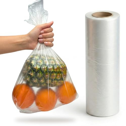 Clear Plastic Food Bags On a Roll, 9 x 14 x 18, 250 Bags Total (1 Roll x 250 Bags), Fruit Vegetable Nuts Sandwich Storage, Freezer Bag, Disposable Reusable