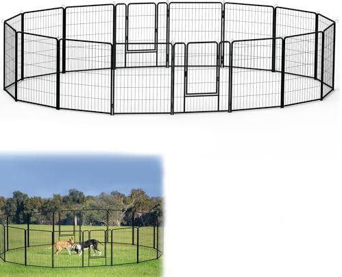YRHome 16-teilig Welpenauslauf Hundelaufstall Welpenlaufstall Freilaufgehege 80x 65 cm Faltbare Freigehege Tierlaufstall inkl.Tür und Erdanker für Innen/Außenbereich Wetterfest