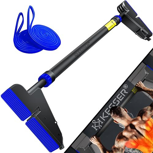 KESSER® Klimmzugstange Türrahmen verstellbar, Pull Up Bar Heimturnhalle, Reckstange ohne Schrauben/Bohren, 76-112 cm Ausziehbar, Tragfähigkeit bis zu 300Kg & rutschfeste Griffe, inkl. Resistenzbänder