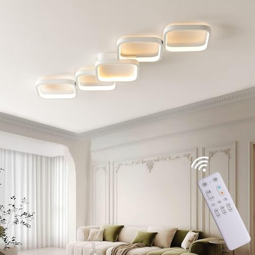 LED Deckenleuchte Dimmbar Wohnzimmer 45W 5400LM Deckenlampe mit Fernbedienung, Wohnzimmerlampe mit Memory Funktion/Nachtlicht 92x31cm Modern Rechteckige Design Küchenlampe für Küche Esszimmer Flur