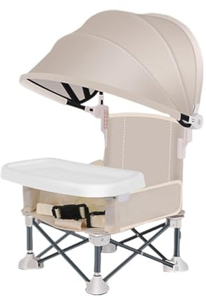 Baby Travel High Chair with Tray Canopy - Portable Folding Booster Seat for Camping, Feeding with Removable Dining Table