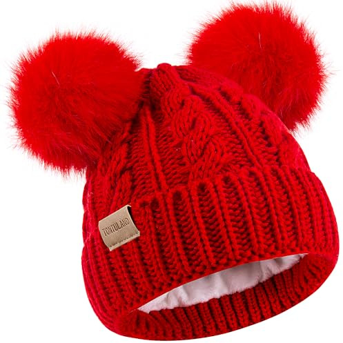 Gorro de Invierno para niños, Gorro de Punto cálido con Forro Polar y pompón para Esquiar, para niños y niñas de 3 a 9 años.