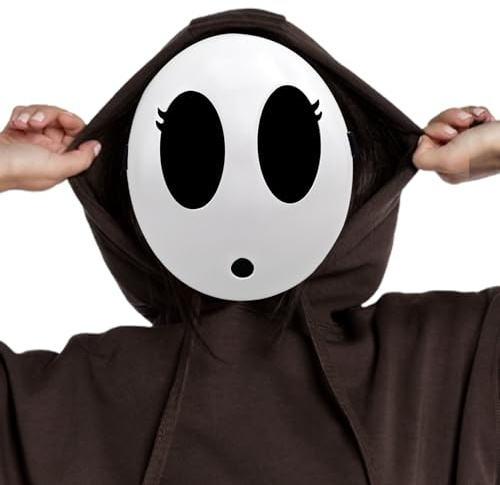 Maschera da ragazzo timido con mantello, maschera bianca per Halloween, Natale, carnevale, cosplay, puntelli (ragazze)