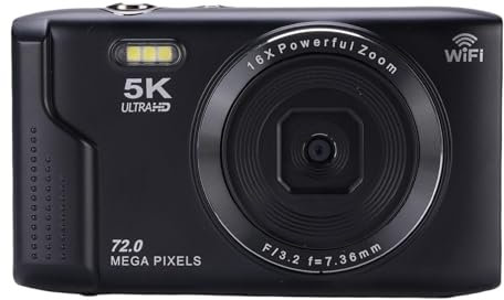 5K Digitalkamera 72MP 16x Zoom 2,8 Zoll LCD -Bildschirm AF Autofokus mit Flash Light WiFi -Kamera für die Reisefotografie (Black)