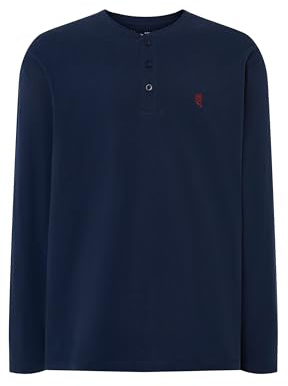 El Búho Nocturno Camiseta Pijama Hombre Algodón 100% o Mezcla - Manga Larga Invierno/Corta Verano - Botones Lisa Parte Arriba Ropa Dormir Interior T-Shirt Básica - 100% Algodón, Azul 7530, M