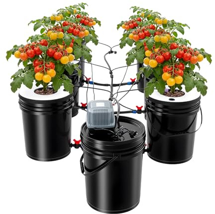DWIKRYT DWC Hydroponik System, 20L Hydrokultur Anzuchtsysteme, Tiefwasserkultur mit Luftpumpe und 7* Pflanzkübel Hydroponic System für Erdbeeren, Salat, Tomaten, Minze