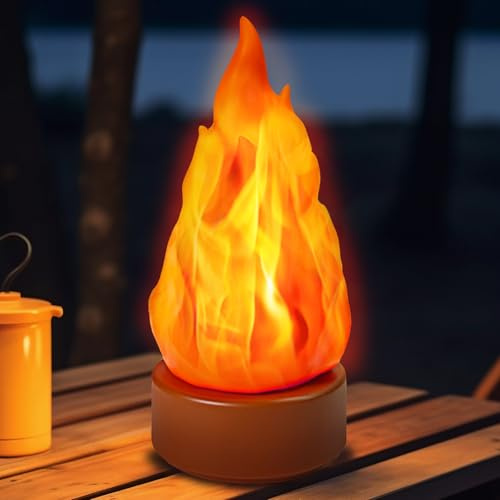 LUKIUP Luz Nocturna LED Llama 3D con Efecto Realista, Lámpara de Fuego Parpadeante para Decoración de Hogar Exterior, Ambiente Rústico para Halloween Navidad Camping Chimenea