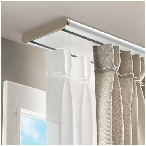 Binario per tende a 2 corsie per montaggio a soffitto, include ferramenta da 1,40 m, asta per tende e tende da appendere