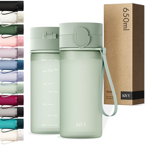 KIVY Borraccia Tritan Con Tappo a Ribalta 650ml [ANTIGOCCIA E ANTIURTO] - Bottiglia Acqua senza BPA con Coperchio Apribile e Adatta a Bevande Gassate - Borraccia per Bambini e Adulti - Verde