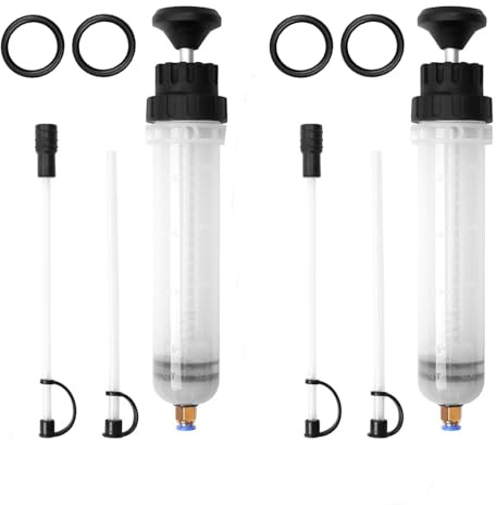 AROMUJOY 2 st. oljesugspruta, 200 ml, oljespruta, oljesugspistol, oljesugpump, handpump, vätskesugare, fyllningspump, sugpump med slang, reservringar för motor, bromsvätska, kylmedel