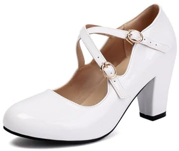 Generico Scarpe Donna Pelle Verniciata Mary Jane Décolleté Punta Rotonda Tacco Largo Blocco Cinturini Incrociati Fibbia Regolabile Finitura Colorata Fodera Morbida Eleganti,Rosa,42.5 EU