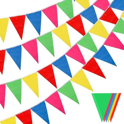 Fanions Multicolores 100 m, Bunting Banderole Fanions Triangulaires, Guirlande Fanions Extérieur Intérieur, Décoration Fête Jardin Mariage Anniversaire Fête, Ouverture Magasin Festival
