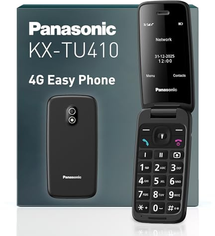 Panasonic KX-TU410 Telefono Cellulare 4G a Conchiglia 2,4 Pollici, Tasto SOS, Bluetooth 5.0, HAC, Vivavoce, IP44, Nero