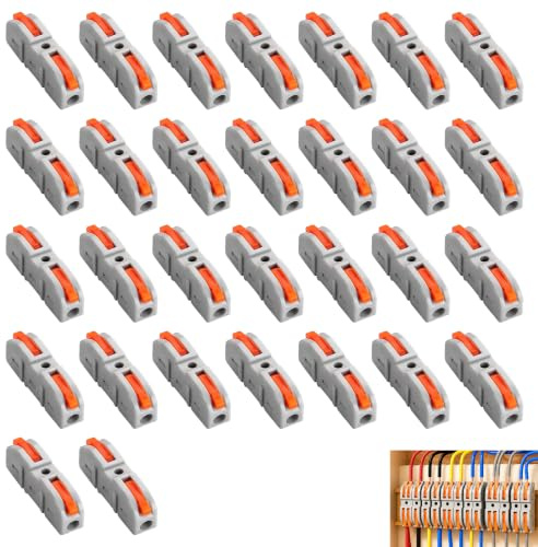 30 Pièces Connecteurs Électriques Rapide Avec Levier, Domino Electrique Avec Levier Bornes de Connexion 2 Entrées, Domino Électrique Compact PA PC Ignifuge, Connecteur Fil Sans Vis
