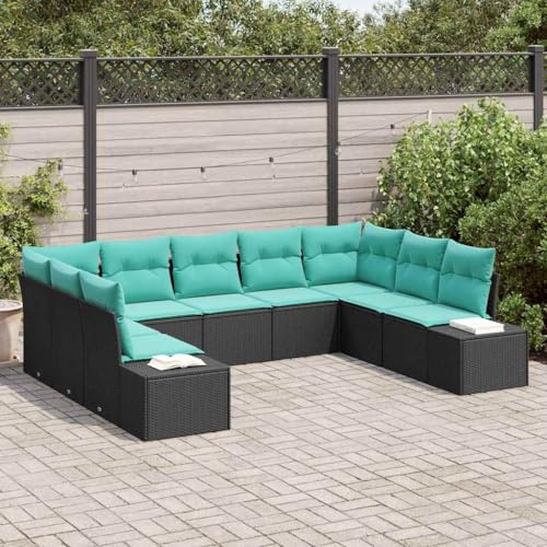 sephironlbb Ensemble canapé Jardin modulaire 9 Places Noir polyrotin avec Coussins extérieur, Salon terrasse, fauteuils, modules Angle et Banquette pour Patio et véranda détente Repas