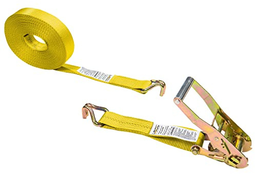US Cargo Control Wire Hook Ratchet Strap, 2 Inch x 50 Foot, 10,000 LBS Break Strength, Heavy Duty Extra Long Ratchet Strap with Double J Hooks for Trucks, Trailers, and Hay Hauling