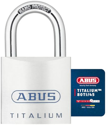 ABUS Titalium Vorhängeschloss 80TI/45 - Kellerschloss mit leichtem, massiven Schlosskörper aus Spezial-Aluminium - ABUS-Sicherheitslevel 7 - Silber