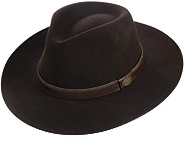 Rullhatt med bred kant, brun materialrem – brun – S, Mörkbrunt, S