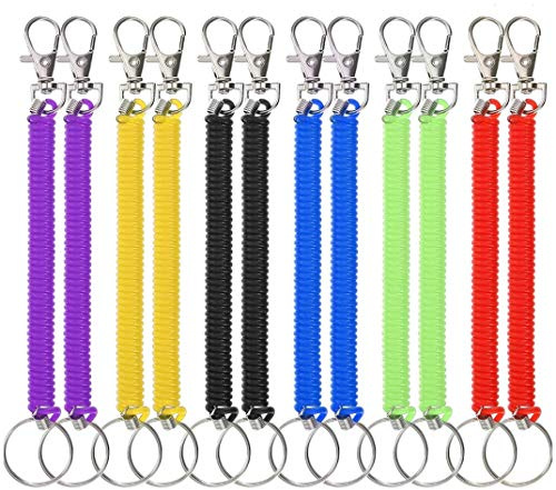 Porte-clés en Spirale 12 pièces Extensible Porte-clés en Plastique Cordons de Pêche Rétractable pour École Travail