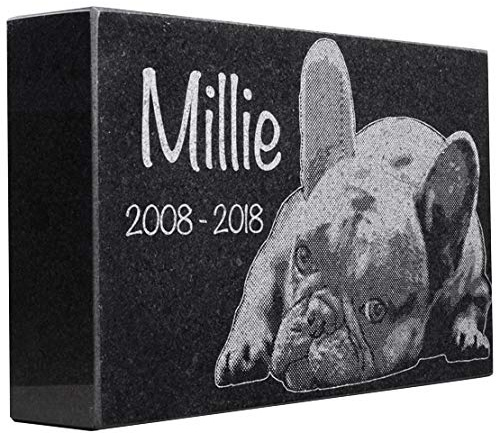 Black Granite Memorial Headstone for Lost Loved Ones, Dogs, Cats, and Family Pets.  Great for Your Garden, Tree Dedication, or in a Cemetery. Includes your personal photo and text. (12 x 8 x 2)