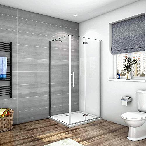 Box Doccia Angolare Alto 195 cm Porta Battente Pieghevole Parete Laterale 100x70 cm Vetro 6 mm Temperato Anticalcare con Barra Stabilizzatrice