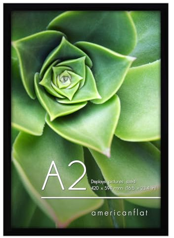 Americanflat Bilderrahmen A2 in Schwarz - Posterrahmen mit Verbundholz und Kristallklare Abdeckung aus Acryl - Horizontale und Vertikale Formate für die Wand