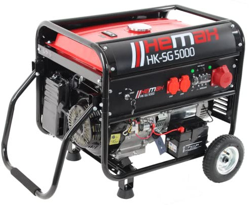HEMAK HK-SG 5000 Benzin Stromerzeuger Notstromaggregat Aggregat 4800W mit E-Starter 2x230V 1x 400V 25L Tank