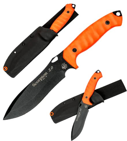 J&V Scorpion 2.0 - Coltello a Lama Fissa da Sopravvivenza Campeggio Bushcraft Caccia, Lama in Acciaio MOVA-58, Fodero Kydex, Handmade in Spain