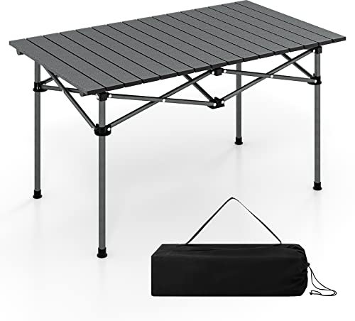 GOPLUS Fällbart campingbord av aluminium, vattentätt picknickbord med stor bordsskiva och halkfria fötter, bärbart fällbord med bärväska, för camping, picknick och fiske, svart