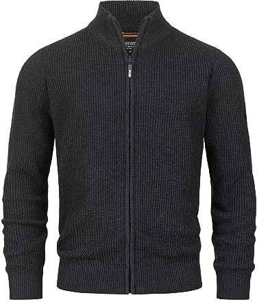 Indicode Herren INLayton Strickjacke mit Stehkragen und Reißverschluss | Cardigan Feinstrickjacke für Männer Raven, L