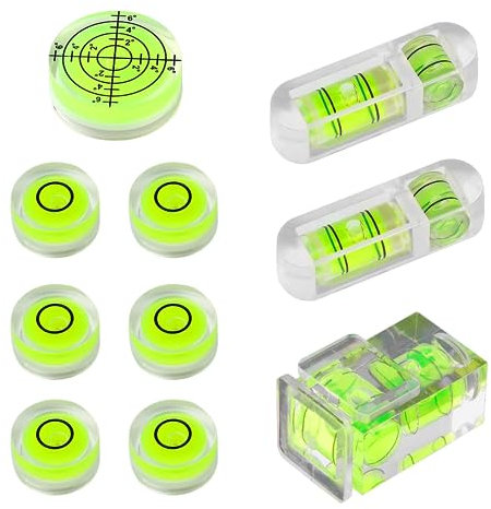 MsTeco 10 Stück Mini Bubble Wasserwaage,Wasserwaage Libelle Klein Wasserwaage Square Rund Wasserwaage Set für Kamera, Camping, Wohnwagen,Wohnmobil