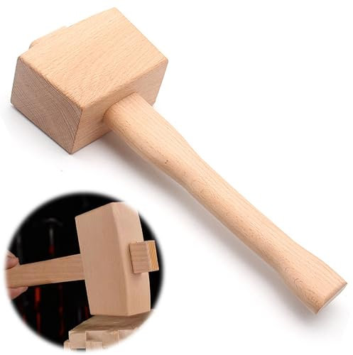 KIDENEI 10,4 Zoll Holzhammer, Holzhammer Manueller Eishammer, Schlägel Buche Massiv Tischler Holzbearbeitungshammer für Holzbearbeitung Holzschnitzen Lederarbeit Walnuss Knacken (L)
