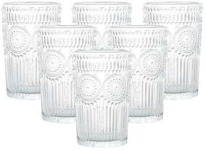 simpa Lucente Vintage Embossed Highball Drinking Glasses 380ml Set of 6