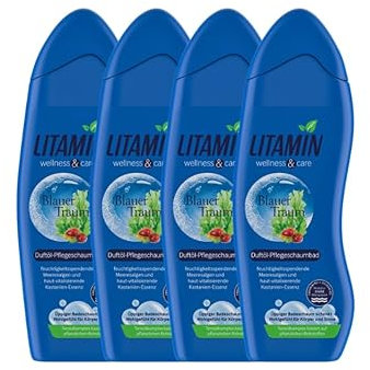 4er Set LITAMIN Blauer Traum Duft-Pflegeschaumbad (4x750ml) - mit Meeresalgen & Kastanien-Essenz reinigt sanft und enthält keine Mikroplastikpartikel, ist paraben- und silikonfrei
