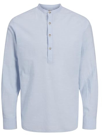 JACK & JONES Jjesummer LS Sn Camiseta Media Placket Camisa de Manga Larga, Chambray Blue, S para Hombre