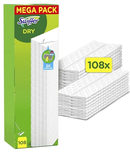 Swiffer Dust Catcher Mop Refills Dry Wipes 108x, Catches And Retains 3X More Dust, Dirt And Hair Than A Classic Broom