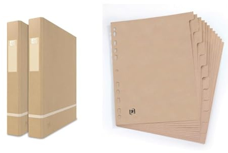 Bundle of Oxford Ringbuch A4, 35 mm breit, 2 Ringe Ringe-Ø25mm, gut für die Umwelt, beige, 2 Stück + Oxford Touareg Register, DIN A4, Recycling-Karton, 12 Taben, beige