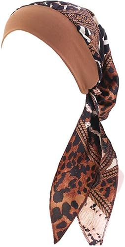 YSTrillion Chapeau de Chimio,Chimio Turban pour Femmes,Foulard Cheveux Élastique Bandana Mousseline Imprimé Bandana Casquette Pour Chimiothérapie(marron