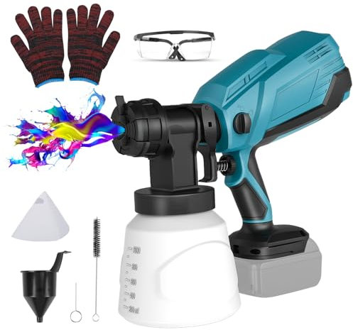 WingFly Cordless Paint Sprayer Compatible with Makita 18V Battery, HVLP Fence Paint Sprayer Gun with 3 Spray Patterns for Fencing Decking Wall Ceilings Home Furniture - Blue