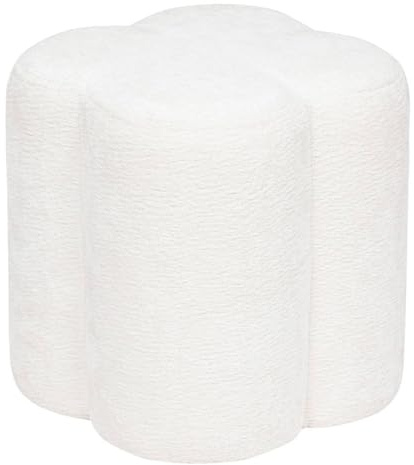 Atmosphera - Pouf d'Appoint LAVON Forme Fleur - Blanc - 35 x 35 x H 38 cm, Tissu Bouclé - pour Salon, Chambre