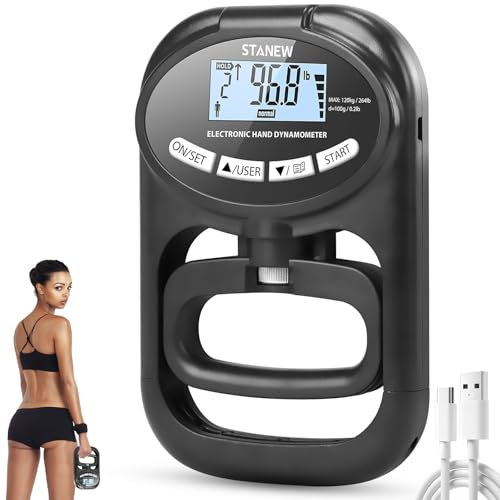 Stanew Electronic Hand Grip Dynamometer, 264 lb/120 Kg Electronic Grip Strength Tester, Adjustable Training Gauge, Hand Grip Strength Tester for Sport Home School Use